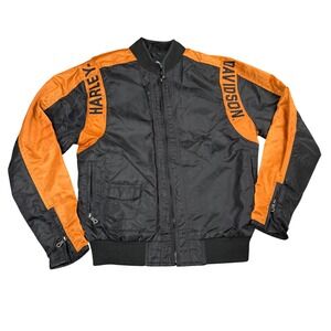 Harley-Davidson Bomber Jacket Men's Size XS Black Orange Biker Moto Racing